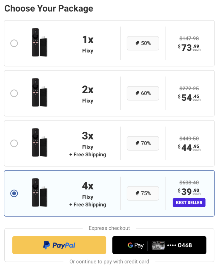 Flixy tv stick - Pricing