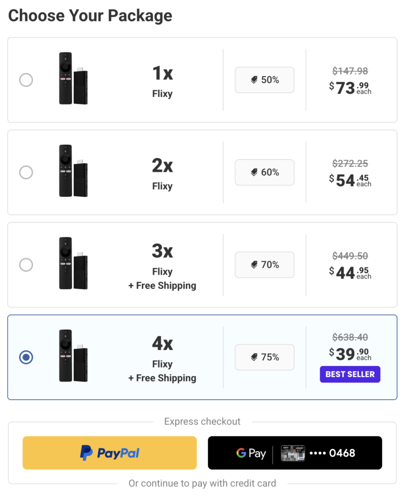 Flixy tv stick - Pricing